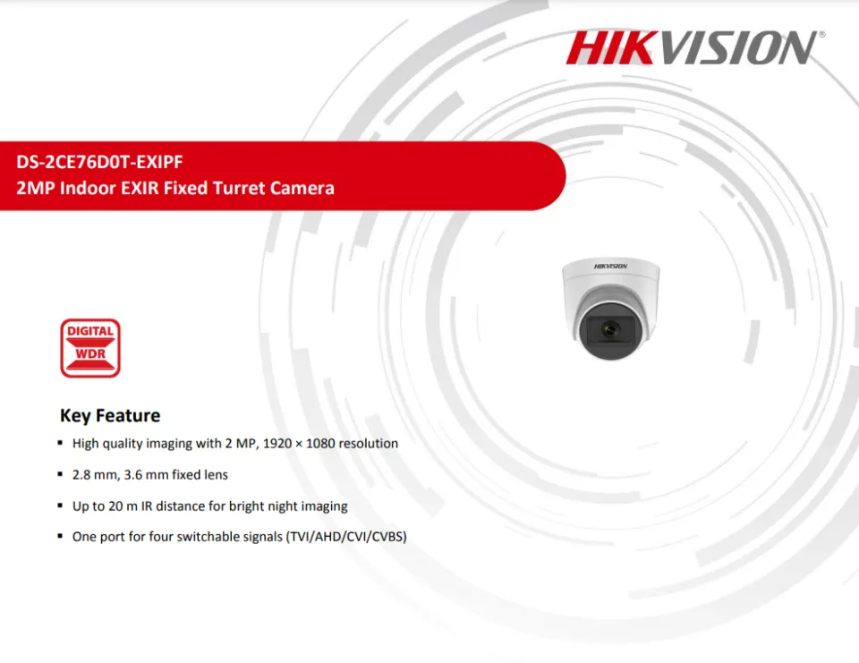 Hikvision DS-2CE76D0T-EXIPF Dome CCTV Camera