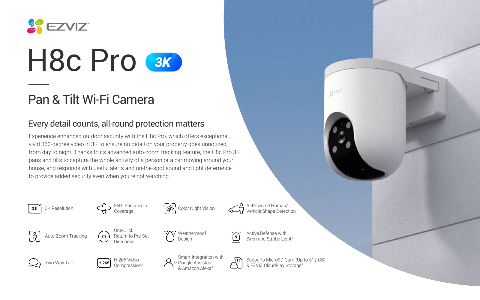 H8c Pro 3K Smart WiFi Outdoor Pan-Tilt Camera | AI Human & Vehicle Detection | 360° Protection | Color Night Vision | 512GB Storage - Image 3